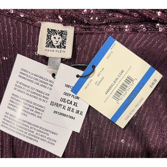 NWT ANNE KLEIN Women’s Sequin Draped Open Front Cardigan Deep Plum Size XL $149 - Picture 7 of 11